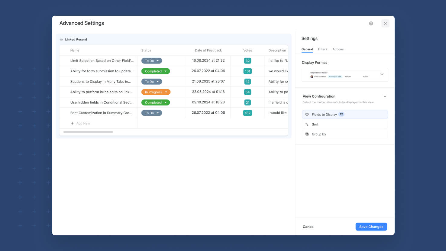 Whats New page - Linked Records - Advanced Settings