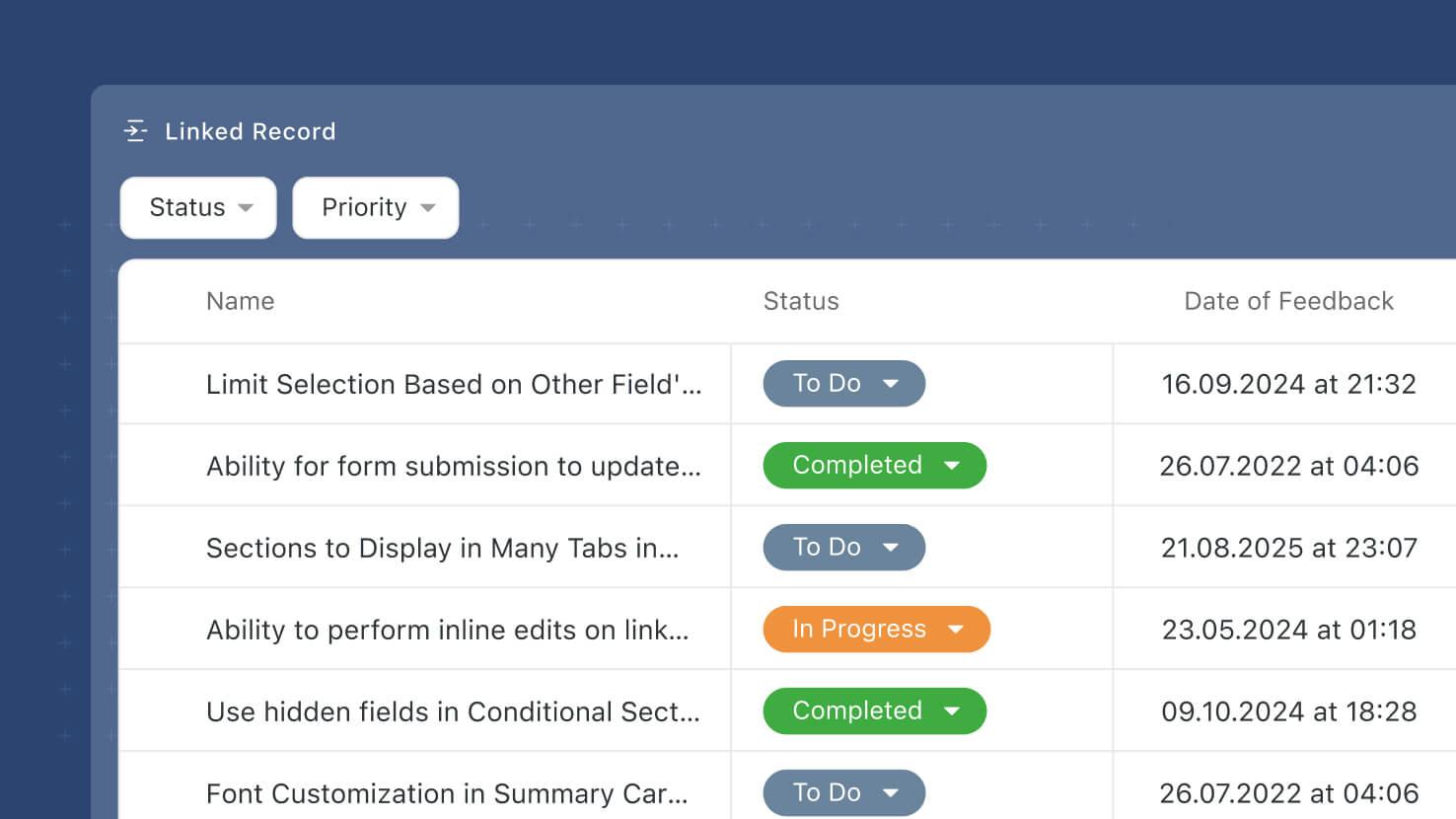 Whats New page - Linked Records - Dynamic Filters