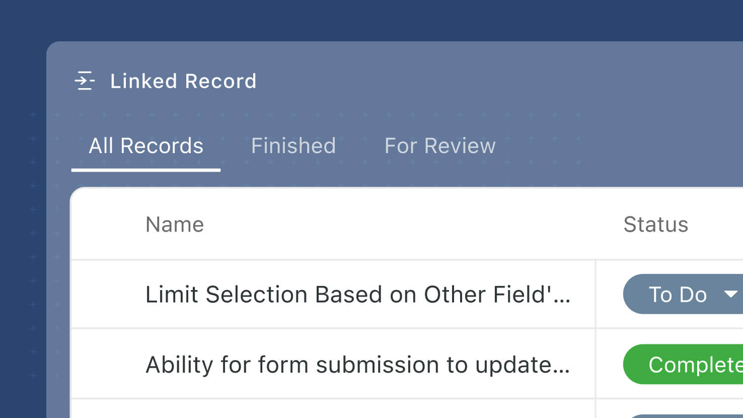 Whats New page - Linked Records - Static Filters