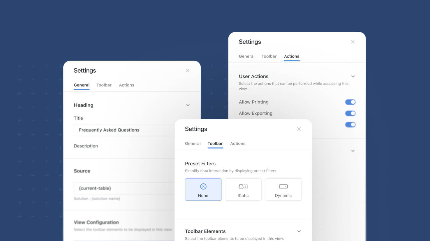 Whats New page - View Widgets - Settings